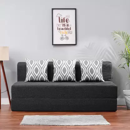 Solis Primus-comfort for all 5X6 Size for 3 Person- Jute Fabric Washable Cover with 3 Dark grey 3 Seater Single Fold Out Sofa Cum Bed (Finish Color - Dark Grey. Delivery Condition - Pre-assembled)