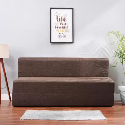 Solis Primus-comfort for all 5X6 size for 3 Person- Jute Fabric Washable Cover 3 Seater Double Foam Fold Out Sofa Cum Bed (Finish Color - COFFEE Delivery Condition - Pre-assembled)