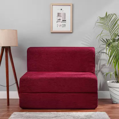 SOLISPRIMUS-COMFORT FOR ALL 3X6 size Molfino Fabric Washable Cover Maroon 1 Seater Single Foam Fold Out Sofa Cum Bed (Finish Color - Maroon Delivery Condition - Pre-assembled)