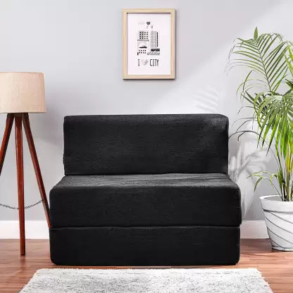 Solis Primus-comfort for all 3X6 size for 1 Person- Moshi Fabric Washable Cover- Black 1 Seater Single Fold Out Sofa Cum Bed (Finish Color - Black Delivery Condition - Pre-assembled)