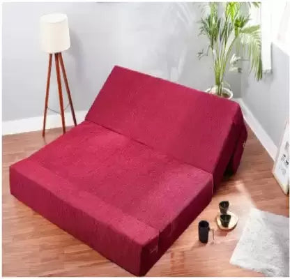 SOLISPRIMUS-COMFORT FOR ALL 3X6 Molfino Fabric with 1 Cushion(Multi Square) Maroon 1 Seater Single Foam Fold Out Sofa Cum Bed (Finish Color - Maroon Delivery Condition - Pre-assembled)