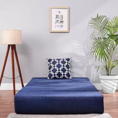 SOLISPRIMUS-COMFORT FOR ALL 1 Seater Single Foam Fold Out Sofa Cum Bed (Finish Color - Navy Blue Delivery Condition - Pre-assembled)