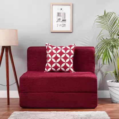 Solis Primus-comfort for all 3X6 size for 1 Person- MOLFINO Fabric Washable Cover 1 Seater Single Fold Out Sofa Cum Bed (Finish Color - MAROON Delivery Condition - Pre-assembled)