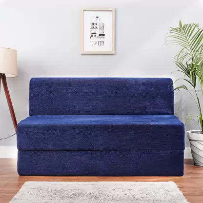 Solis Primus-comfort for all 4X6 size for 2 Person- Chenille Fabric Washable Cover BLUE 2 Seater Double Foam Fold Out Sofa Cum Bed (Finish Color - Blue Delivery Condition - Pre-assembled)