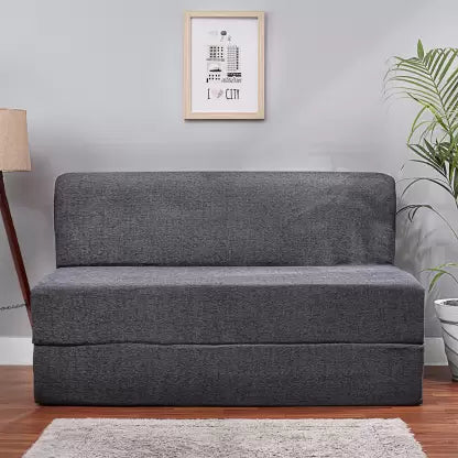 Solis Primus-comfort for all 4X6 size for 2 Person- MOLFINO Fabric Washable Cover Grey 3 Seater Double Foam Fold Out Sofa Cum Bed (Finish Color - Grey Delivery Condition - Pre-assembled)