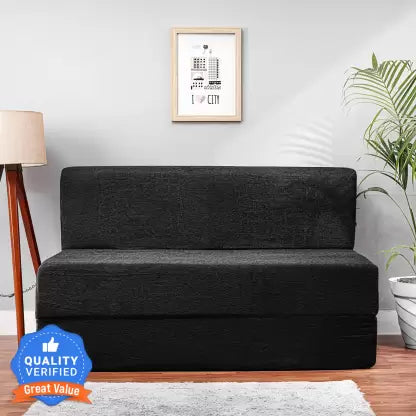 Solis Primus-comfort for all 4X6 size for 2 Person- Moshi Fabric Washable Cover Black 2 Seater Double Fold Out Sofa Cum Bed (Finish Color - Black Delivery Condition - Pre-assembled)