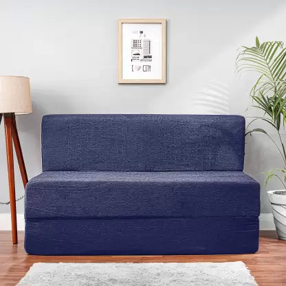 Solis Primus-comfort for all 4X6 size for 2 Person- Moshi Fabric Washable Cover Blue. 2 Seater Double Fold Out Sofa Cum Bed (Finish Color - Blue Delivery Condition - DIY(Do-It-Yourself))