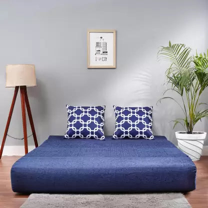 Solis Primus-comfort for all 4X6 size for 2 Person- Moshi Fabric Washable Cover 2 Seater Double Foam Fold Out Sofa Cum Bed (Finish Color - Blue Delivery Condition - DIY(Do-It-Yourself))