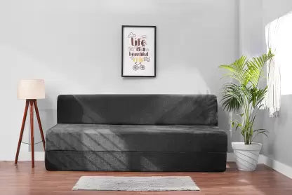 Solis Primus-comfort for all 6X6 size for 3 Person- Jute Fabric Washable Cover 3 Seater Double Foam Fold Out Sofa Cum Bed (Finish Color - Dark grey Delivery Condition - Pre-assembled)