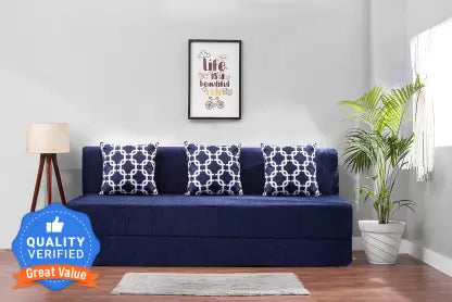 Solis Primus-comfort for all 6X6 size for 3 Person- Moshi Fabric Washable Cover 3 Seater Double Foam Fold Out Sofa Cum Bed (Finish Color - Moshi Blue Delivery Condition - Pre-assembled)