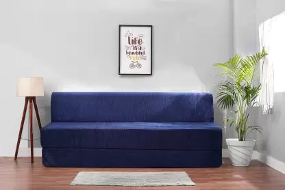 Solis Primus-comfort for all 6X6 size for 3 Person- Moshi Fabric Washable Cover 3 Seater Double Foam Fold Out Sofa Cum Bed (Finish Color - Blue Delivery Condition - Pre-assembled)