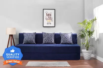 Solis Primus-comfort for all 6X6 Size for 3 Person- Moshi Fabric Washable Cover 3 Seater Double Fold Out Sofa Cum Bed (Finish Color - Blue.. Delivery Condition - Pre-assembled)