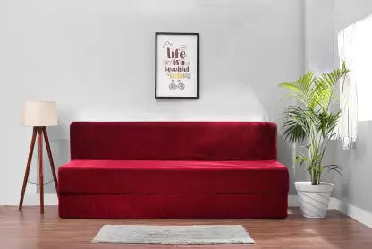 Solis Primus-comfort for all 3 Seater Double Foam Fold Out Sofa Cum Bed (Finish Color - Maroon Delivery Condition - Pre-assembled)