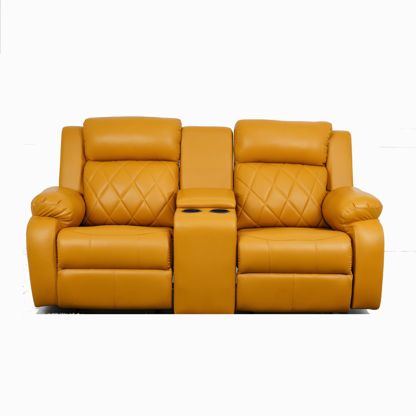 Twin- Modern Relaxyard 2-Person Sofa Manual Fabric Recliner Sofa with Center Console and Cup Holder (Yellow, DIY)