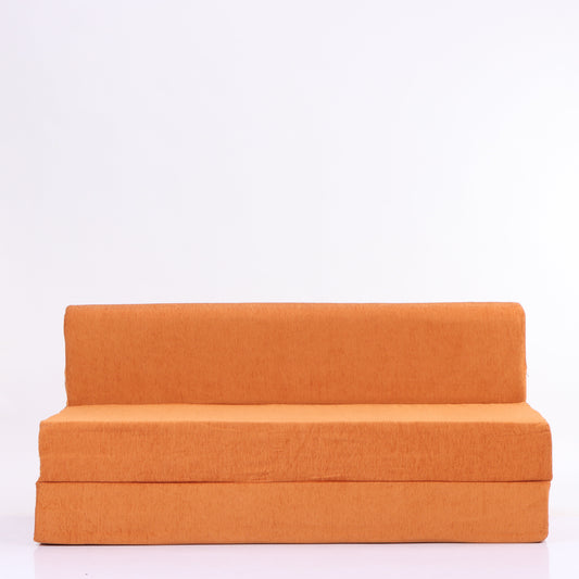 Solis Primus-comfort for all 5X6 size for 3 Person- Moshi Fabric Washable Cover 3 Seater Double Foam Fold Out Sofa Cum Bed (Finish Color - ORANGE Delivery Condition - Pre-assembled)