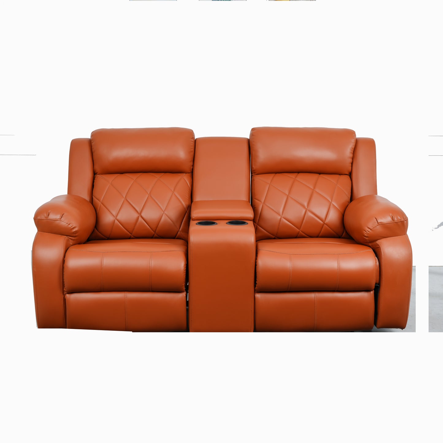 Twin- Modern Relaxyard 2-Person Sofa Manual Fabric Recliner Sofa with Center Console and Cup Holder (Tan, DIY)