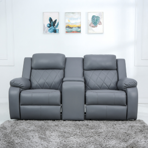 Twin- Modern Relaxyard 2-Person Sofa Manual Fabric Recliner Sofa with Center Console and Cup Holder (Grey, DIY)