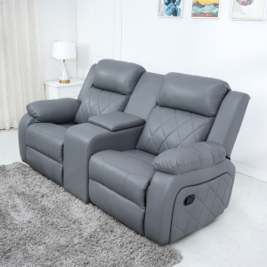 Twin- Modern Relaxyard 2-Person Sofa Manual Fabric Recliner Sofa with Center Console and Cup Holder (Grey, DIY)