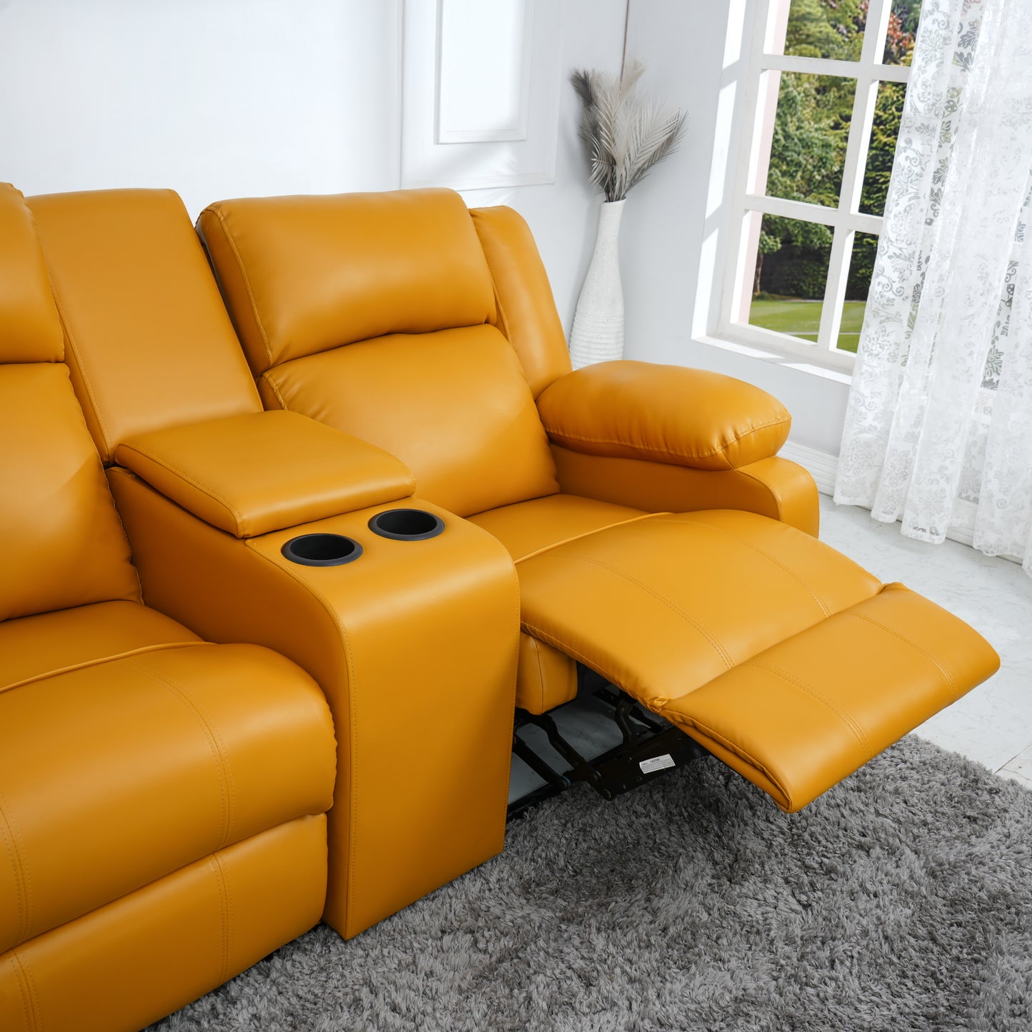 Twin- Modern Sungheaven 2-Person Sofa Manual Fabric Recliner Sofa with Center Console and Cup Holder (Yellow, DIY)