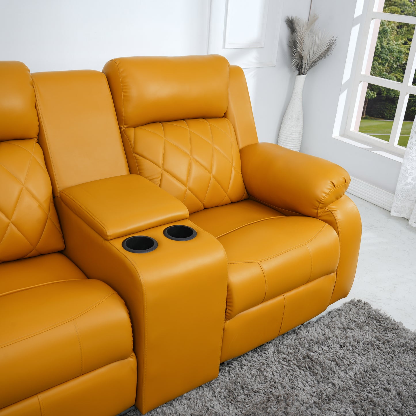 Twin- Modern Relaxyard 2-Person Sofa Manual Fabric Recliner Sofa with Center Console and Cup Holder (Yellow, DIY)