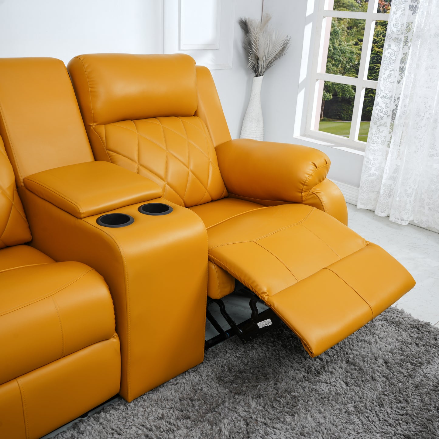 Twin- Modern Relaxyard 2-Person Sofa Manual Fabric Recliner Sofa with Center Console and Cup Holder (Yellow, DIY)