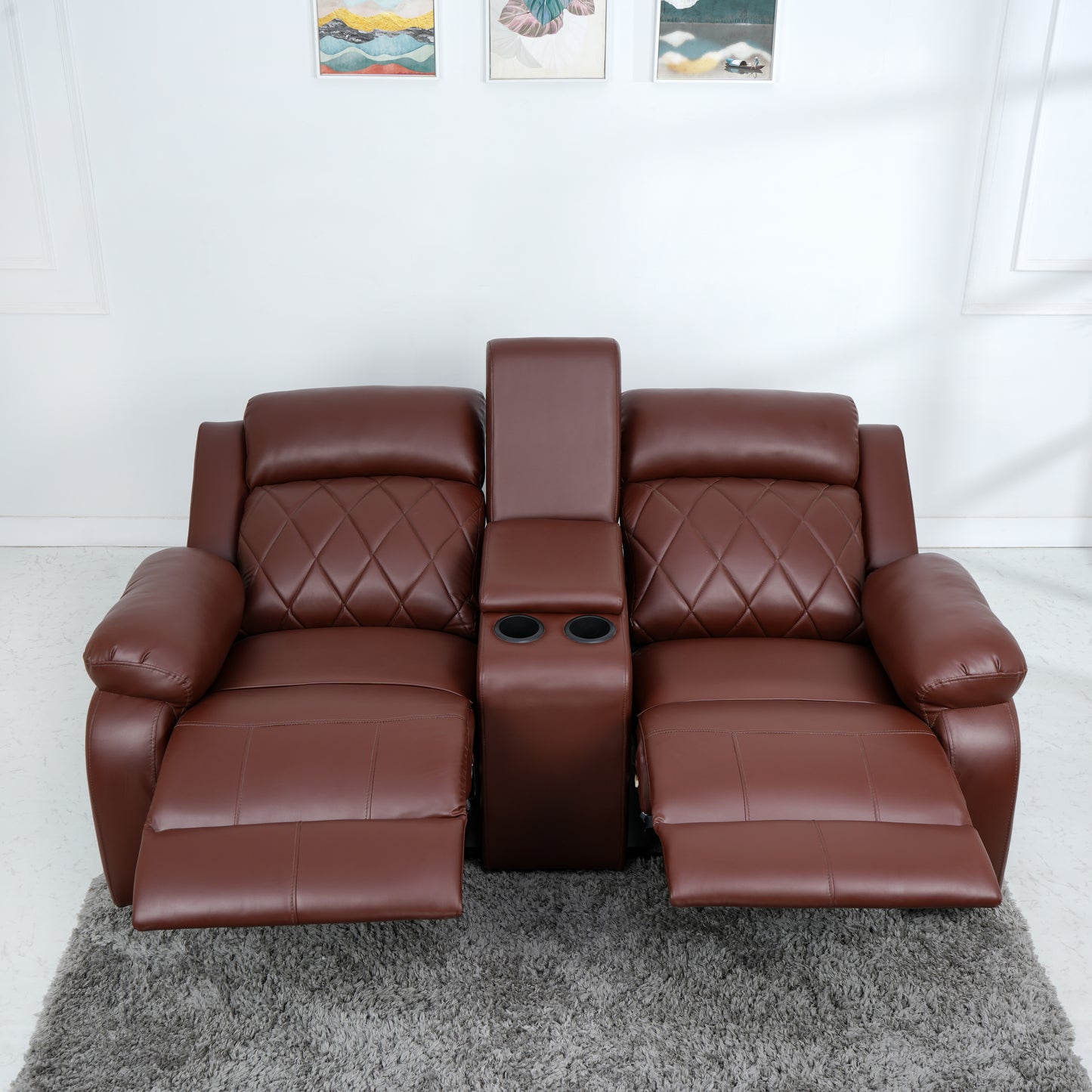 SOLIS ROYALE Modern Relaxyard 2-Person Sofa Manual Fabric Recliner Sofa with Center Console and Cup Holder (Drak Brown, DIY)