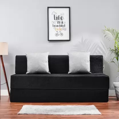 Solis Primus-comfort for all 3 Seater Double Foam Fold Out Sofa Cum Bed (Finish Color - Black Delivery Condition - Pre-assembled)