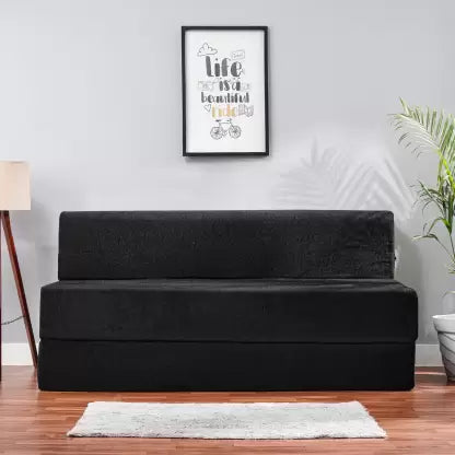 Solis Primus-comfort for all 5X6 size for 3 Person- Moshi Fabric Washable Cover Black 3 Seater Double Foam Fold Out Sofa Cum Bed (Finish Color - Black Delivery Condition - Pre-assembled)