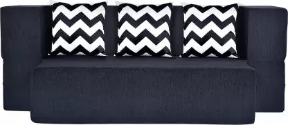 Solis Primus-comfort for all 72x44x14 inches- Blue Moshi Fabric with 3 ZigZag 3 Seater Double Foam Fold Out Sofa Cum Bed (Finish Color - BLACK Delivery Condition - Pre-assembled)