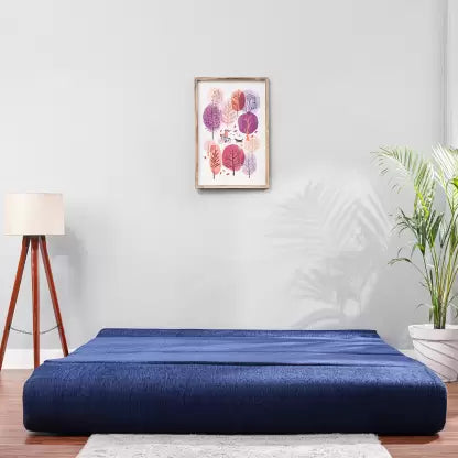 Solis Primus-comfort for all 3 Seater Double Foam Fold Out Sofa Cum Bed (Finish Color - Chenille Navy Blue with 3 Multi Square Cushion Delivery Condition - Pre-assembled)