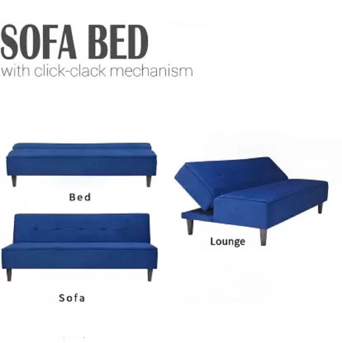 Solis Primus-comfort for all fully Upholstered 3 Seater Double Foam Fold Out Sofa Cum Bed - Blue Color