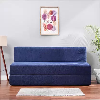 Solis Primus-comfort for all 5X6 size for 3 Person Chenille Fabric Cover Navy Blue 3 Seater Double Foam Fold Out Sofa Cum Bed (Finish Color - Chenille Fabric - Navy Blue Delivery Condition - Pre-assembled)