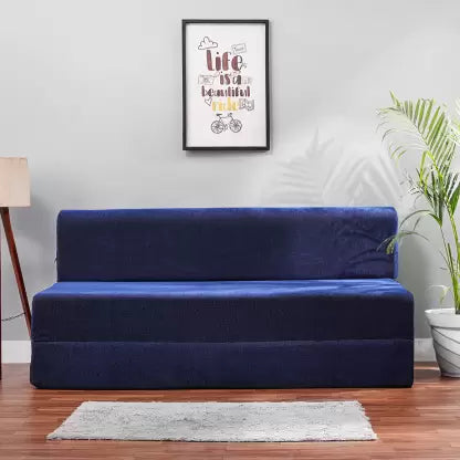 Solis Primus-comfort for all Chenille Fabric Washable Cover 3 Seater Double Foam Fold Out Sofa Cum Bed (Finish Color - Dot Blue Delivery Condition - Pre-assembled)