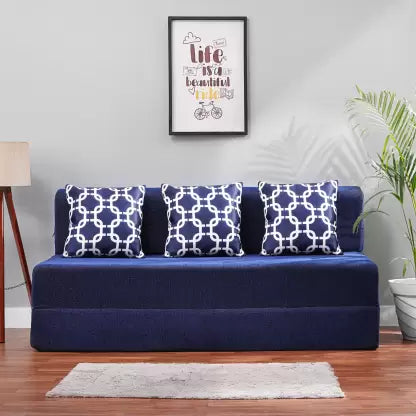 Solis Primus-comfort for all Chenille Fabric Washable Cover 3 Seater Double Foam Fold Out Sofa Cum Bed (Finish Color - Dot Blue Delivery Condition - Pre-assembled)