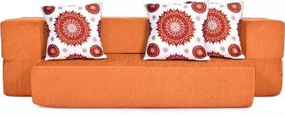 Solis Primus-comfort for all SOLISPRIMUS- COMFORT FOR ALL 3 Seater Double Foam Fold Out Sofa Cum Bed (Finish Color - Orange with 3 Medallion Cushion Delivery Condition - Pre-assembled)