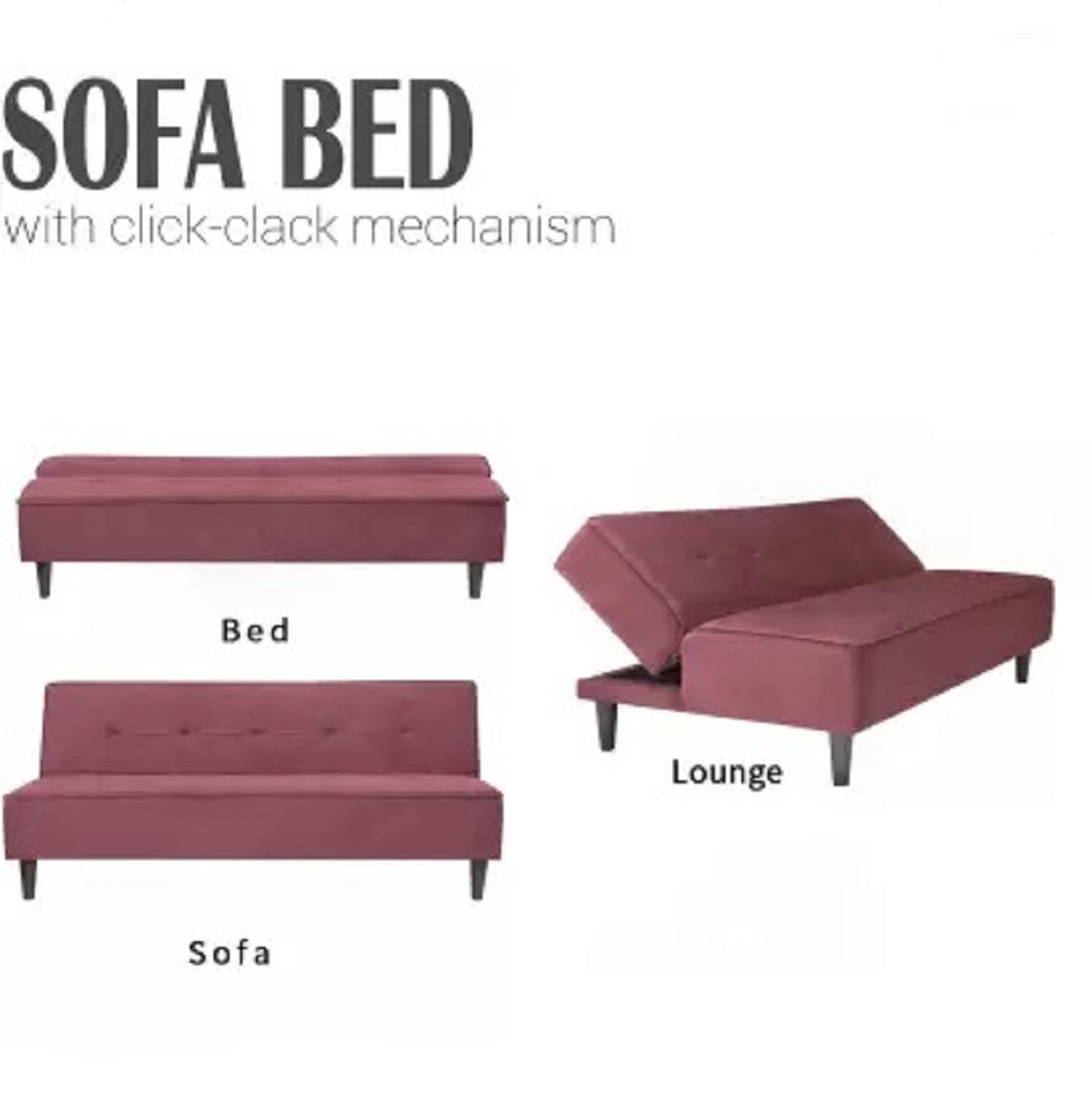 Solis Primus-comfort for all Fully Upholstered 3 Seater Double Foam Fold Out Sofa Cum Bed - Dark Pink Color