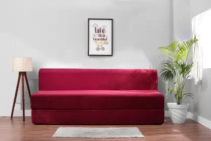 SOLISPRIMUS-COMFORT FOR ALL 6X6 size MOLFINO Fabric Washable Cover Maroon 3 Seater Double Fold Out Sofa Cum Bed (Finish Color - Maroon Delivery Condition - Pre-assembled)