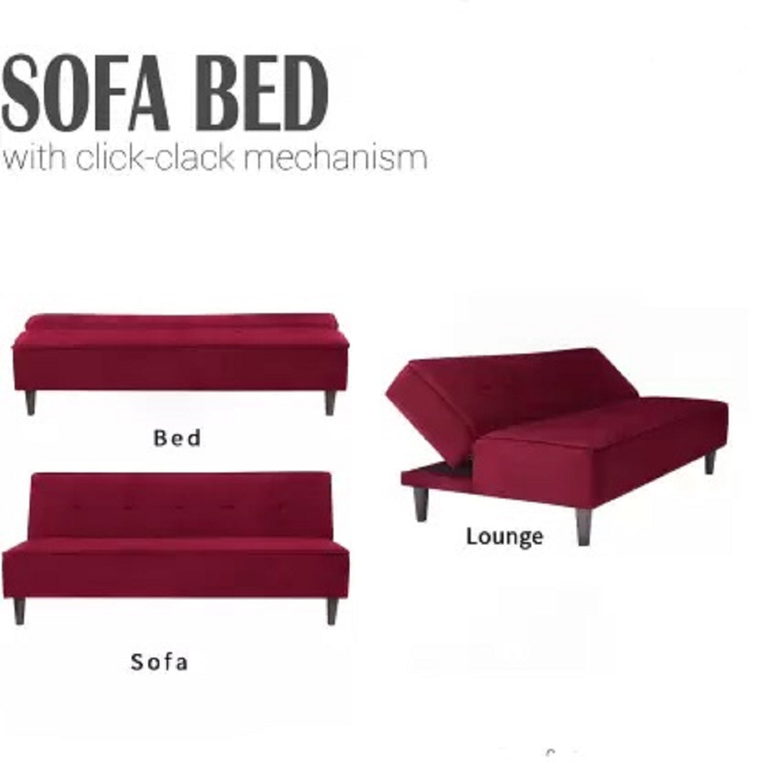 Solis Primus-comfort for all Fully Upholstered 3 Seater Double Foam Fold Out Sofa Cum Bed - Maroon Color