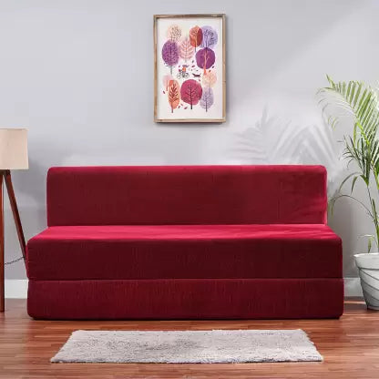 Solis Primus-comfort for all 5X6 Size 3 Seater Double Foam Fold Out Sofa Cum Bed (Finish Color - Chenille - Plain Maroon Delivery Condition - Pre-assembled)