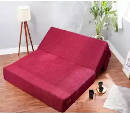 Solis Primus-comfort for all 5X6 Chenille Fabric with 3 (Star)- Plain Maroon 3 Seater Double Foam Fold Out Sofa Cum Bed (Finish Color - Chenille Plain Maroon with 3 Multi Star Cushion Delivery Condition - Pre-assembled)