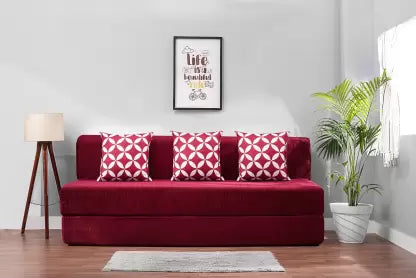 SOLISPRIMUS-COMFORT FOR ALL 6X6 MOLFINO Fabric with 3 (Multi Star) Maroon 3 Seater Double Fold Out Sofa Cum Bed (Finish Color - Maroon Delivery Condition - Pre-assembled)