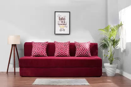 SOLISPRIMUS-COMFORT FOR ALL 6X6 MOLFINO Fabric with 3 (Multi Square) Maroon 3 Seater Double Foam Fold Out Sofa Cum Bed (Finish Color - Maroon Delivery Condition - Pre-assembled)