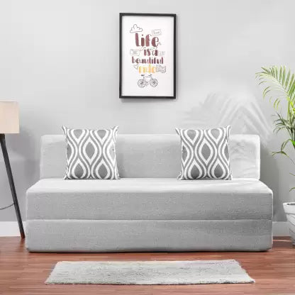 Solis Primus-comfort for all 3 Seater Double Foam Fold Out Sofa Cum Bed (Finish Color - Jute Silver with 2 Multi Wave Cushion Delivery Condition - Pre-assembled)