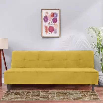 Solis Primus-comfort for all Fully Upholstered 3 Seater Double Foam Fold Out Sofa Cum Bed - Yellow Color